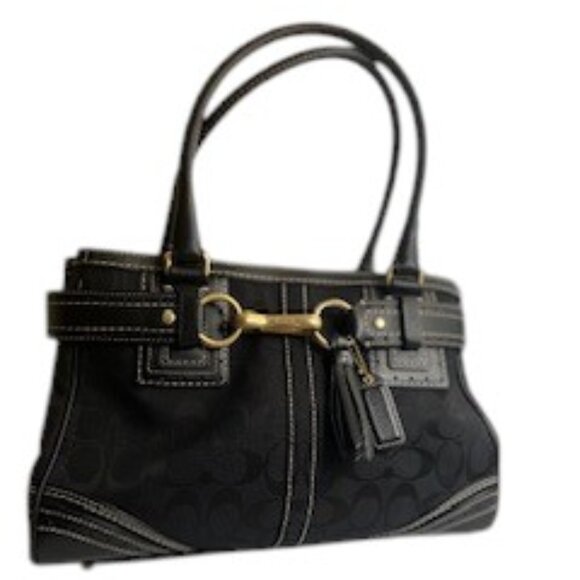 COACH Black Signature Horsebit Satchel Handbag - Gold Hardware - Picture 1 of 6